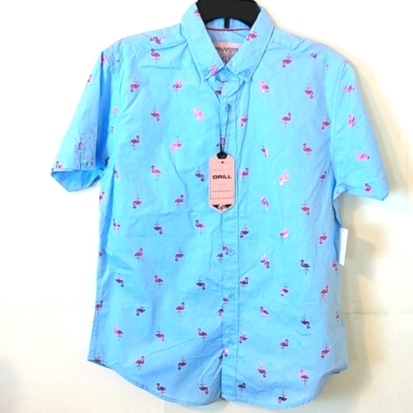DRILL NYC SHORT SLEEVE PINK FLAMINGO SHIRT SIZE LARGE NWT - Picture 6 of 6